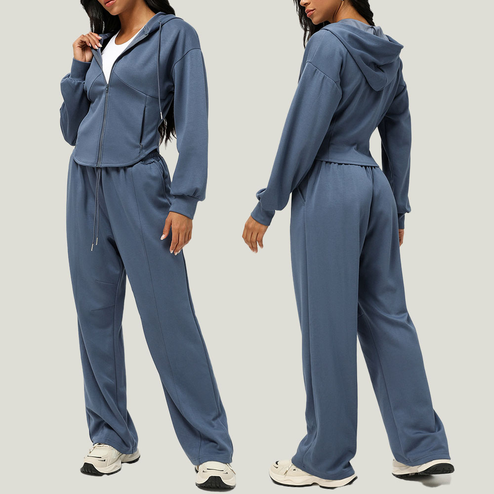 بنطلون رياضي نسائي بشعار مخصص للبيع الساخن، جاكيت فضفاض بقلنسوة، بنطلون رياضي سريع الجفاف للجري واللياقة البدنية